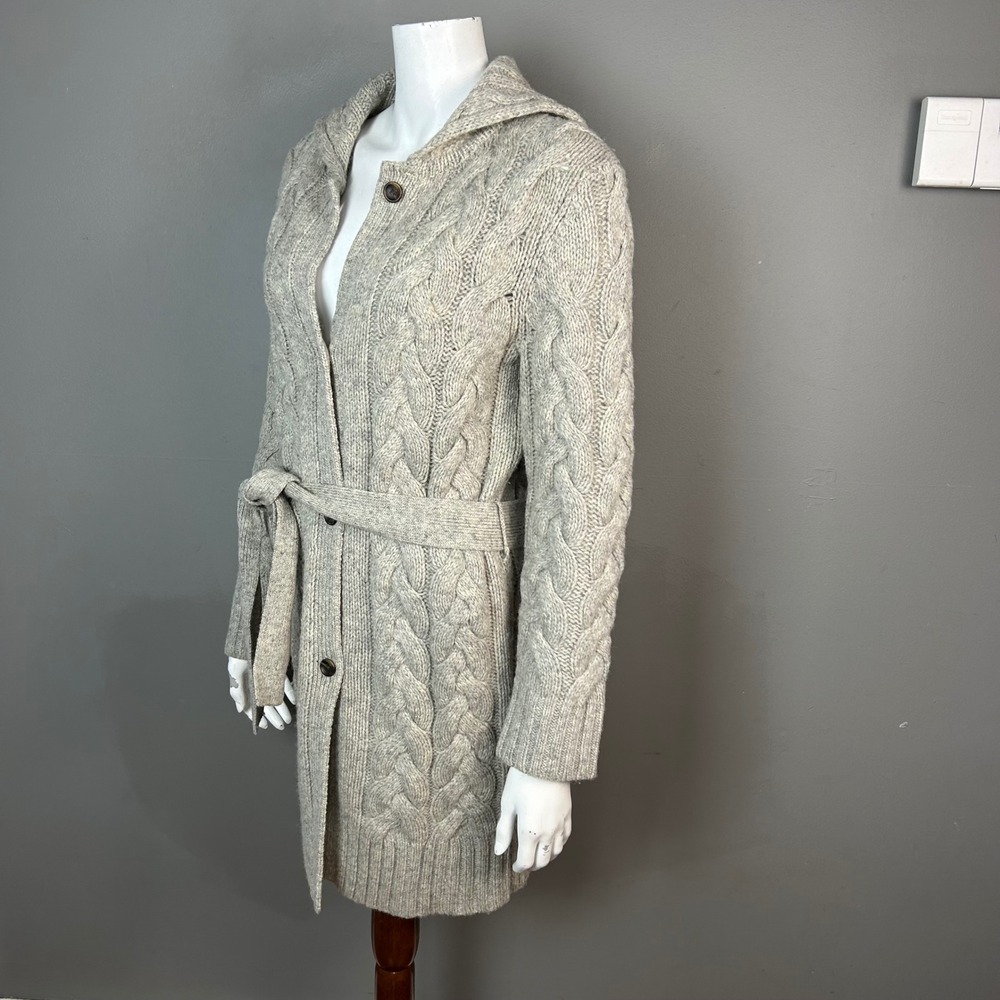 GANT Cable Knit fisherman cardigan women's small Long shawl collar Sweater Grey